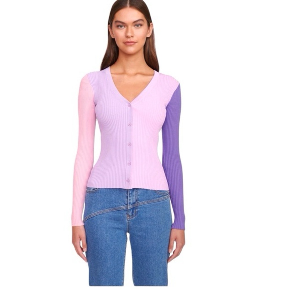 STAUD Cargo Ribbed Knit Colorblock Cardigan